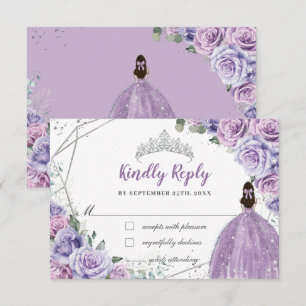 Paarse Lila Floral Princess Quinceañera Antwoord