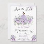 Paarse Lila Floral Quinceañera 15e XV Verjaardag Save The Date (Voorkant)