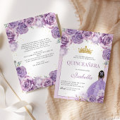 Paarse Lila Floral Quinceanera Gold Princess Kaart