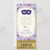 Paarse Lila Floral Quinceañera Masquerade Ticket Kaart (Achterkant)
