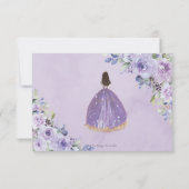 Paarse Lila Floral Quinceañera Princess Reply RSVP Kaartje (Achterkant)