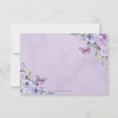 Paarse Lila Floral Quinceañera Silver Butterflies RSVP Kaartje (Achterkant)