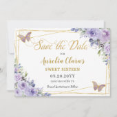 Paarse Lila Floral Quinceañera Sweet Sixteen Save The Date (Voorkant)
