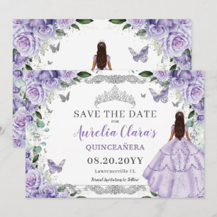 Paarse Lila Floral Quinceanera XV Sweet Sixteen Save The Date
