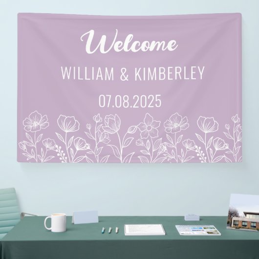 Paarse Lila Floral Rustic Simple Modern Wedding Spandoek (Beurs)