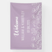 Paarse Lila Floral Rustic Simple Modern Wedding Spandoek (Verticaal)