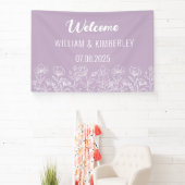 Paarse Lila Floral Rustic Simple Modern Wedding Spandoek (Insitu)