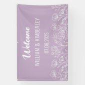 Paarse Lila Floral Rustic Simple Modern Wedding Spandoek (Verticaal)