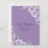 Paarse Lila Floral Silver Baptism Christening Kaart (Achterkant)