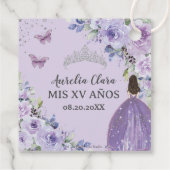 Paarse Lila Floral Silver Princess Quinceañera Bedankjes Labels (Achterkant)