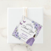 Paarse Lila Floral Silver Princess Quinceañera Bedankjes Labels (In situ)