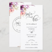 Paarse Lila Floral Wedding Save the Date Bladwijze (Voorkant / Achterkant)