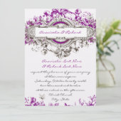 Paarse Lila  Floral Wedding Uitnodiging (Staand voorkant)