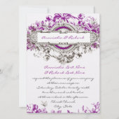 Paarse Lila  Floral Wedding Uitnodiging (Voorkant)