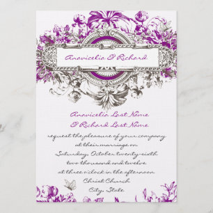 Paarse Lila Floral Wedding Uitnodiging
