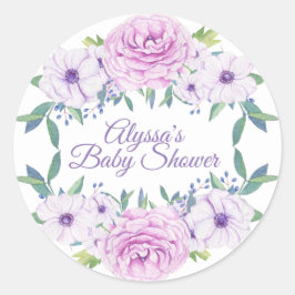 Paarse Lila Floral White Baby shower Sticker