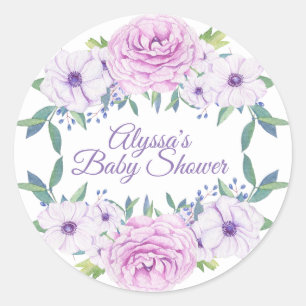 Paarse Lila Floral White Baby shower Sticker