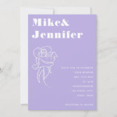 Paarse Lila Flower Outline QR Code Wedding Kaart (Voorkant)