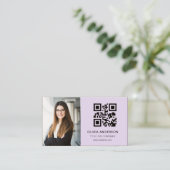 Paarse Lila Foto Witte QR Code Sociale Media Visitekaartje (Staand voorkant)
