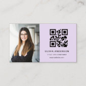 Paarse Lila Foto Witte QR Code Sociale Media Visitekaartje (Voorkant)