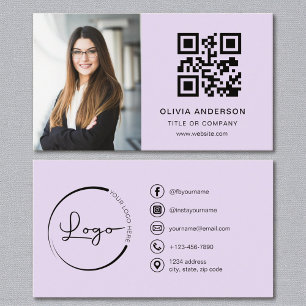 Paarse Lila Foto Witte QR Code Sociale Media Visitekaartje