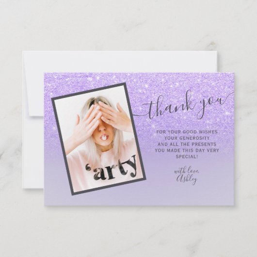 Paarse lila glitter elegant bedankt Sweet 16 (Voorkant)