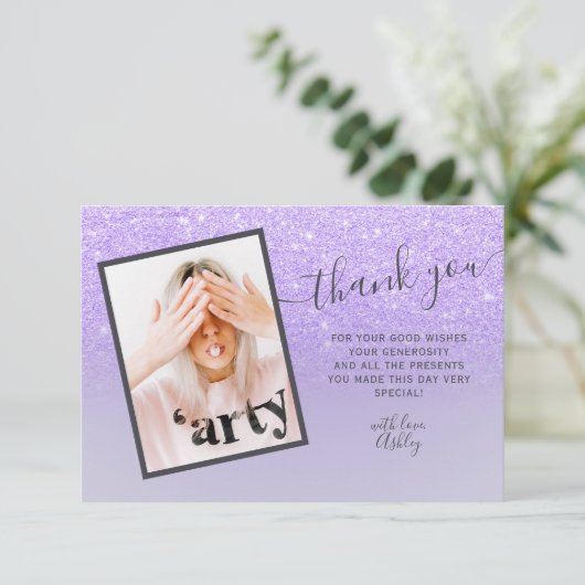 Paarse lila glitter elegant bedankt Sweet 16 (Staand voorkant)