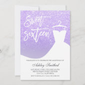 Paarse lila glitter elegante chique jurk Sweet 16 Kaart (Voorkant)