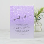Paarse lila glitterelegante typografie Sweet 16 Kaart (Staand voorkant)