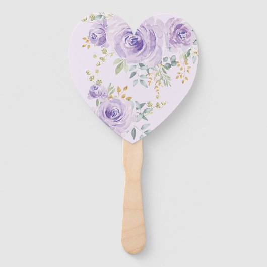 Paarse Lila Gouden Bloemen Bruids Trouwdouche Handwaaier (Achterkant)