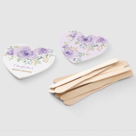 Paarse Lila Gouden Bloemen Bruids Trouwdouche Handwaaier (Niet-gemonteerd)