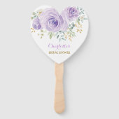 Paarse Lila Gouden Bloemen Bruids Trouwdouche Handwaaier (Voorkant)