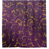 paarse, lila, gouden, gouden, blokjes, abstract; douchegordijn (Voorkant)