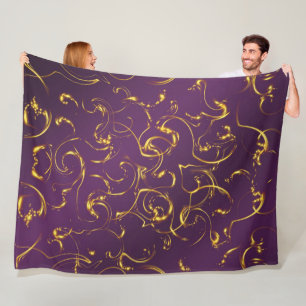 paarse, lila, gouden, gouden, blokjes, abstract; fleece deken