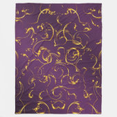 paarse, lila, gouden, gouden, blokjes, abstract; fleece deken (Voorkant)