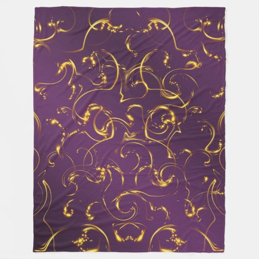 paarse, lila, gouden, gouden, blokjes, abstract; fleece deken (Voorkant)