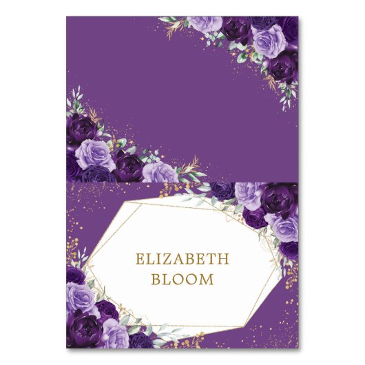 Paarse Lila Gouden Rozen Tafel Zitplaatsen Plaatsk Kaart (Voorkant)
