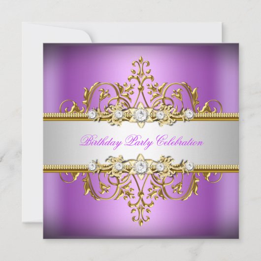 Paarse Lila gouden zilver, geboortedag Kaart (Voorkant)