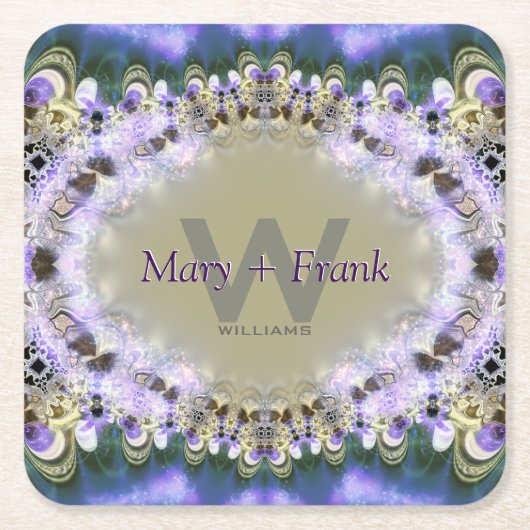 Paarse Lila goudmonogram Onderzetter (Voorkant)