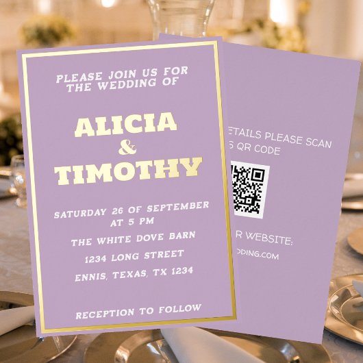 Paarse Lila goudtipografie Violet Elegant Folie Uitnodiging