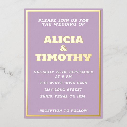 Paarse Lila goudtipografie Violet Elegant Folie Uitnodiging (Voorkant)