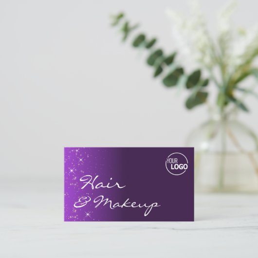 Paarse Lila Gradiënt Chic Glitter Stars met Logo Visitekaartje (Staand voorkant)