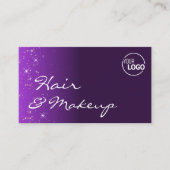 Paarse Lila Gradiënt Chic Glitter Stars met Logo Visitekaartje (Voorkant)