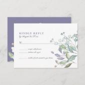Paarse Lila Greenery Wedding RSVP Kaart (Voorkant / Achterkant)