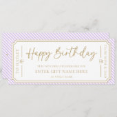 Paarse Lila Happy Birthday Gift Voucher Kaart (Voorkant / Achterkant)