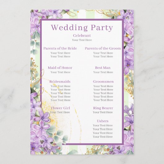 Paarse Lila huwelijksprogramma Programmakaart (Achterkant)