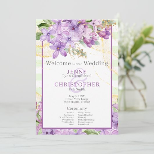 Paarse Lila huwelijksprogramma Programmakaart (Staand voorkant)