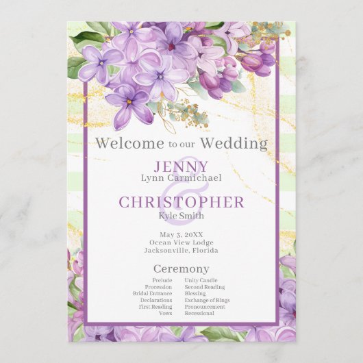 Paarse Lila huwelijksprogramma Programmakaart (Voorkant)