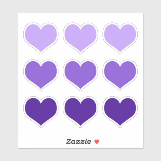 Paarse Lila Indigoliefdesharten Gothic set van 9 Sticker (Vel)