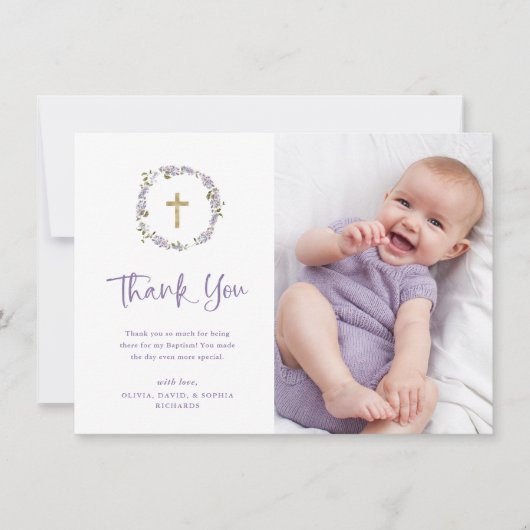  Paarse Lila Krans en Foto | doop Bedankkaart (Voorkant)